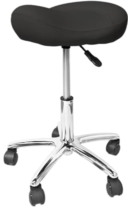 Saddle Stool,Rolling Stool with Thick Saddle Seat,Ergonomic Rolling Saddle Stools,360 Degrees Swivel Stools with Wheels,Adjustable Height Stool Weight Capacity 330lbs for Salon,Beauty,Spa (Black)