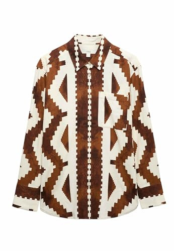 Marks & Spencer Camicia con Colletto e Motivo Geometrico in Misto Lino da Donna Marrone
