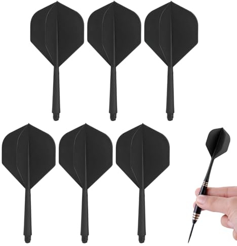 Lot de 6 Ailettes pour fléchettes avec Tiges Intégrées 2BA – Système Complet Ailettes fléchettes Noir Haute Performance pour Vol Stabilisé, Précision de Lancer et Durabilité
