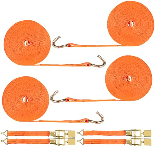 HhBdy 4 Pièces Sangles d'arrimage, Sangle a Cliquet 25 mm × 8 m Sangles Déménagement Réglable Sangle d'arrimage Charge Maximale : 800 kg pour Transport de Voitures Bagages Marchandises Camping