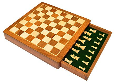Palm Royal Handicrafts Schachbrett-Set mit Schublade, 30,5 x 30,5 cm, aus Holz, flach, 30,5 x 30,5 cm