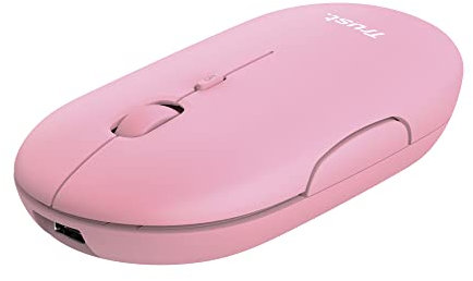 Trust Puck Ratón Inalámbrico Recargable, Bluetooth o 2.4 GHz con Microreceptor USB, PPP 800/1200/1600, Botones Silenciosos, Ergonómico, para Ordenador/Portátil/MacBook/PC/Mac/iPad/Tablet - Rosado