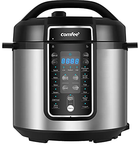 COMFEE’ Pressure Cooker 6 Quart with 12 Presets, Multi-Functional Programmable Slow Cooker, Rice Cooker, Steamer, Sauté pan, Egg Cooker, Warmer and More
