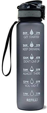 Borraccia da 1 litro, con marcatura temporale, senza BPA, senza BPA, riutilizzabile, per palestra, all'aperto e campeggio, con chiusura a scatto