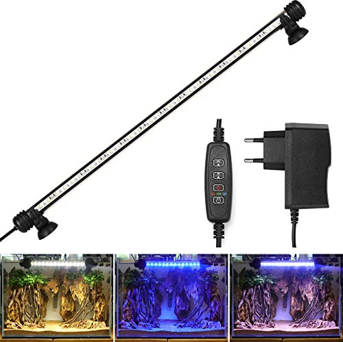 BELLALICHT LED Minuterie Éclairage d'aquarium, Lampe Tube Aquarium [Bleue & Blanc Lumière] avec Gradateur intégré, Dimmable 10 niveaux de luminosité IP67 étanche pour Aquariophilie