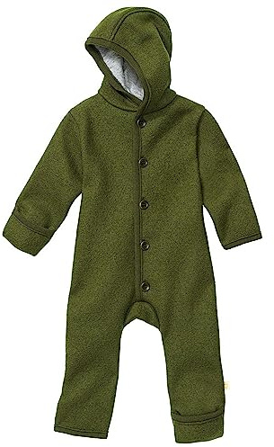 Disana WALK-OVERALL, 100% Bio-Merinowolle GOTS, IVN Best | mit Umklappbündchen | Newborn Baby Kleinkind Kind Unisex | Made in Germany | Oliv Gr. 98-104