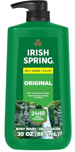 Irish Spring Original Moisturizing Body Wash for Men, 24-Hour Fresh, Face and Body Wash, Biodegradable Ingredients, Paraben Free, Cool Fresh Scent, 30 fl oz Pump Bottle