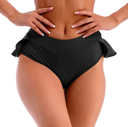 ROSVAJFY Women's High Waist Sexy Ruffle Shorts Stretchy Yoga Jogging Gym Workout Running Skirt Shorts Pole Dance Mini Hot Pants Rave Booty Hipster Short (Black)