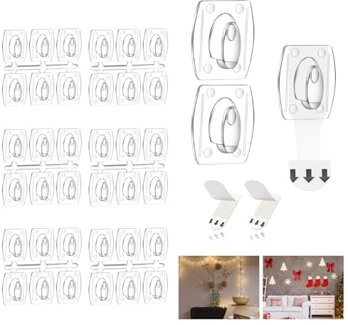 Ainiv 6-pack 36 krokar stora ljusklämmor med självhäftande remsor, skadefria hängande ljuskrokar, genomskinliga väggklämmor för inomhus utomhus hängande lampor juldekor och kablar, 36 klämmor och 36