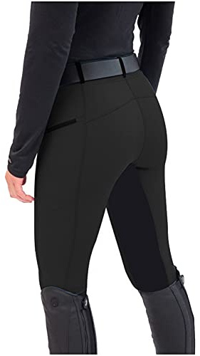 liaddkv Legging d'équitation d'hiver pour femme - Pantalon d'équitation avec rustines - Pantalon de cyclisme bicolore - Pantalon thermique skinny - Élastique - Taille haute - Pantalon softshell de
