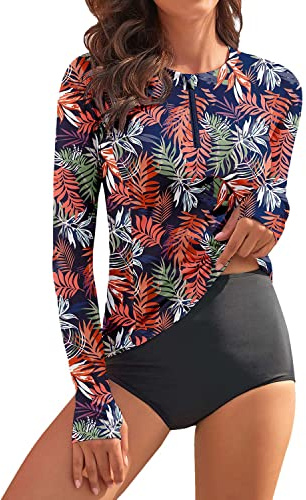 WOWENY Camiseta de natación de Manga Larga para Mujer, con Cremallera 1/4, protección Solar, Traje de baño, Camiseta de Surf, Camiseta de Playa, Chaleco de natación, PB, L