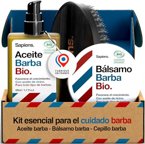 Sapiens Barbershop Bartpflege Set Männer - Bart Set mit Bio Bartöl, Bio Bartbalsam und Wildschweinborsten Bartbürste - Für alle Barttypen