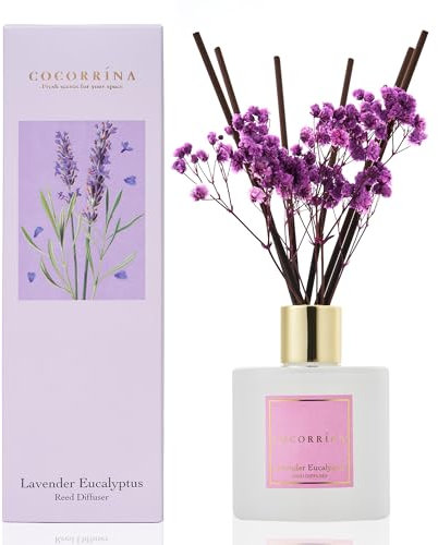 Cocorrína Reed Diffuser Sets - 200ml Lavender Eucalyptus Diffuser with 8 Sticks Home Fragrance for Bedroom Bathroom Living Room, Home & Office Decor