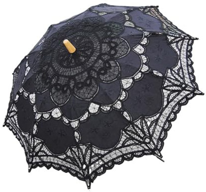 iSpchen Spitzenschirm Sonnenschutz Brautschirm Sonnenschirme hohler dekorativer Regenschirm Spitze Regenschirm Für Hochzeit Feier Fotografie Prop,Schwarz