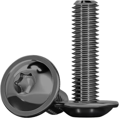 Drenky 20 Piezas M6x30mm Tornillos Torx, Tornillo De Cabeza Alomada Con Brida Negro ISO 7380-2 Tornillos Con Brida Acero Inoxidable Tornillos Roscados Tornillos Con Arandela, Totalmente Roscados