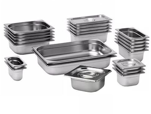 Gastronorm Pan Stainless Steel Gastro Container Tray Bain Marie Food Pot Lid 1/2 Gastronorm (325x265mm) 100mm Deep With Lid