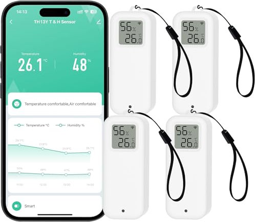 Comboss Thermomètre Hygromètre Capteur - Thermo Hygromètre WiFi Feuchtigkeitssensor avec alerte de notification via application à distance adapté pour serre de jardin et cave à vin (4 pièce)