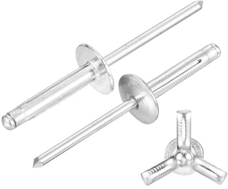 sourcing map 25Pcs 5/32x3/4 Aluminum Large Head Tri Grip Rivets, Large Flange Tri Grip Rivets for DIY, Sheet Metal, Automotive Repairs, Furniture, Marine Boat (Silver)