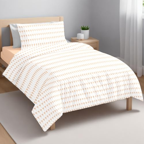 Ruggeri - Set Lenzuola Letto Singolo 3 Pezzi in 100% Cotone di Alta Qualità, 1 lenzuolo Piatto di 160x290 cm, Lenzuolo con Angoli 90x200 cm,1 federa di 50x80 cm (Lollipop Arancioni, Singolo)