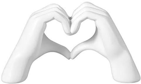 JOAASU Hand Love Gesture Sculpture, 13x7.5cm Hand Love Statue, Heart Gesture Sculpture, Loved Finger Modern Statue for Home Living Room Office Wedding Party Desktop Ornament (White)
