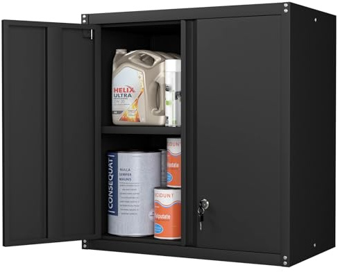 STEELIST Steel Wall Cabinet, Metal Locking Wall Cabinet, Wall Hanging Metal Cabinet for Garage Tool Storage, Wall Mount Tool Cabinet for Garage, Laundry Room, Pantry, Black