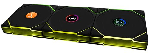 Lian Li UNI FAN TL Wireless LCD Fan 120 mm RGB - Pack of 3 Reverse Blade Black PWM, 26 ARGB LEDs, up to 1,900 rpm, Plug-In System, High Airflow, Quiet & Low Vibration