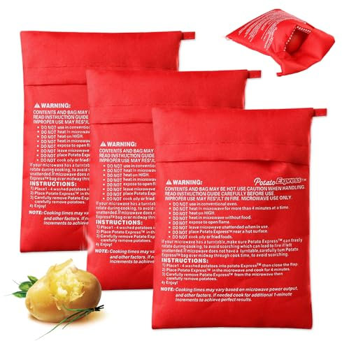GIDWRIY 3 Pezzi Sacchetto Patate Microonde Fritte,Borsa per Patate in Microonde,Sacco Cuoci Patate per Microonde,Sacchetto per Patate Lavabili,Borsa per Patate Microonde da Cucina,Cooking Bag-Rosso