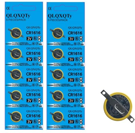 QLQXQTy 10-Pack CR1616 3V Lithium Coin Cell Batteries with Solder Tabs, for Gameboy Game Cartridges