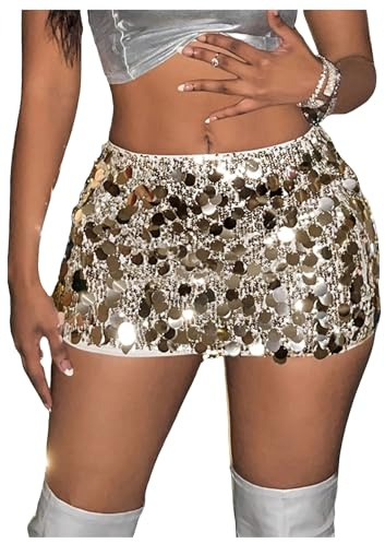 GORGLITTER Women's Sequin Sparkly Bodycon Mini Skirts Low Waist Skinny Night Out Skirts Concert Outfits