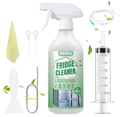AllisWay Pulizia Frigorifero, Kit Pulizia Frigorifero, Accessori Frigoriferos, Comprend un Tuyau de Vidange et des Outils de Nettoyage, Parfaits pour le Nettoyage des Réfrigérateurs, 300ML