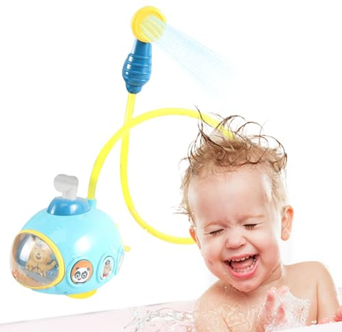 Licsaliwe batterifri baby badleksak, elektrisk ubåt duschhuvud sprinkler för badkar lek (blå)