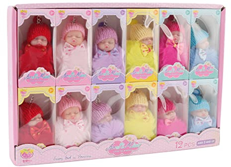Thonlai Baby Pom Pom Nyckelringar, Söt Sovande Flicka Docka Fluffig Boll Nyckelring med 3D-form och Ljusa Färger, för Bilnycklar Mobiltelefoner Plånböcker Handväskor
