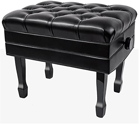 Pianopall Deluxe justerbar pianobänk med automatisk lyftfunktion. Äkta läderstoppad pianopall med notfack, dold lyftstruktur.,