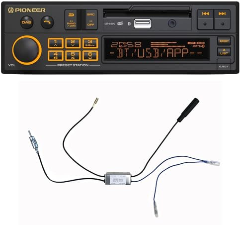 Pioneer SXT-C10PS-AE Bilradio 1-DIN: retrodesign med modern teknik, Bluetooth®, DAB+, USB, AUX, RGB-belysning, 13-bands equalizer, Set med DAB-antennsplitter inkluderad