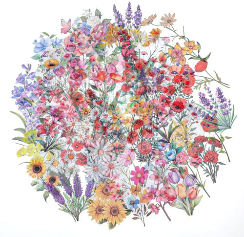 APLZGMG 180 Genomskinliga Vintage Blomklistermärken, Vattentäta PET-klistermärken För Blommor, Naturliga Dekaler För Klippbok Och Albumhantverk, 5,3 x 5,7 cm