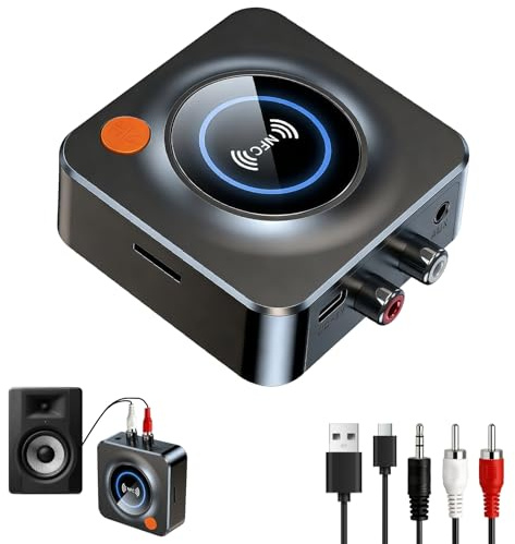 Receptor Bluetooth 5.1 HiFi, Audio Bluetooth Adaptador Inalámbrico de Baja Latencia con NFC/3.5mm AUX/RCA/TF, Conexión Dual para Home Estéreo Música Amplificador Altavoz