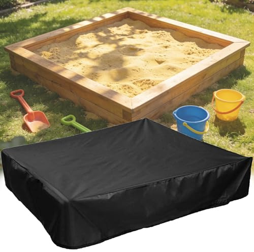 MINGZE Copertura per Sabbiera, 120x120x20cm Elo di Copertura per Sabbiera Quadrato Coperture per Sandbox, 420D Oxford Antipolvere Antivento Impermeabile Copertura Protettiva Sabbiera, Nera