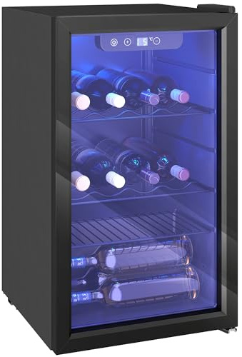 HOMCOM Cantinetta Vino Refrigerata 24 Bottiglie 68L Cantina Vino Silenziosa Temperatura Regolabile 4-16℃ Frigo Vino Bar con Vetro Anti UV, Ripiani, Compressore, Display Touch, Luci LED, Classe F, Nera