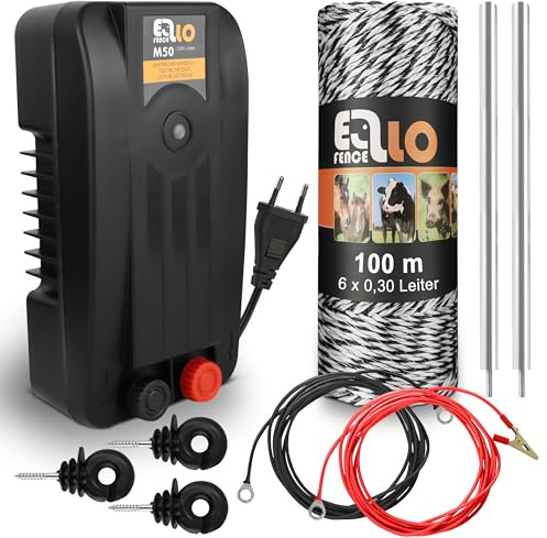 Ellofence Kit démarrage clôture électrique XS – Électrificateur premium avec 100 m fil, isolateurs à anneau & mise à la terre – Kit complet pour chiens, chats & petits animaux