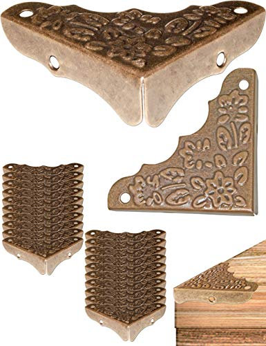 Fuxxer Lot de 20 ferrures pour meubles antiques, protection d'angle et des bords pour meubles, en laiton vieilli