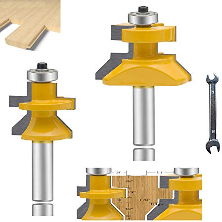 OLETBE Router Bit Set 1/2 Inch Shank 2 PCS Tongue Groove Flooring, V-Notch Wainscotting Flooring Rail and Stile Router Bits Set for Door Cabinet Shelf Edge Banding Cutter(Grey)