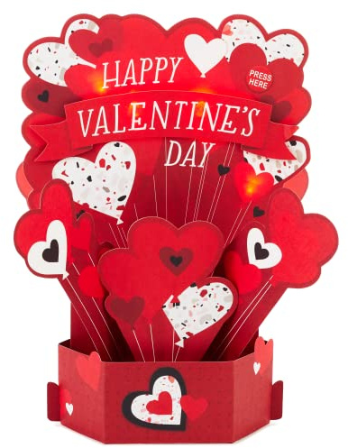 Hallmark Carte de Saint-Valentin, 3D et ballons pop up en forme de cœur, musical, lumineux, Saint-Valentin, rouge