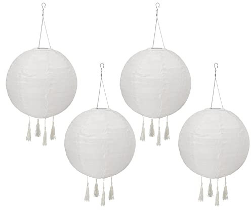 Starnearby 25cm Solarlaterne wasserdicht Hängend Solar Lampion mit Quasten für Außen Garten Hochzeit,Hof,Outdoor Fest Deko(4Stücke,Weiß)