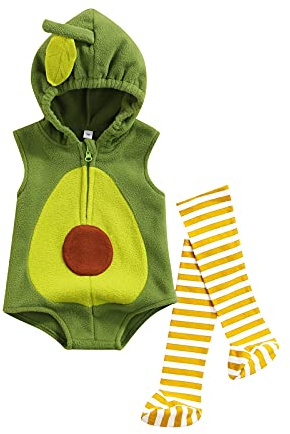 PDYLZWZY Disfraz de aguacate verde para bebé, niño, niña, sin mangas, con capucha, rugby, con cremallera, con medias, disfraz de Halloween
