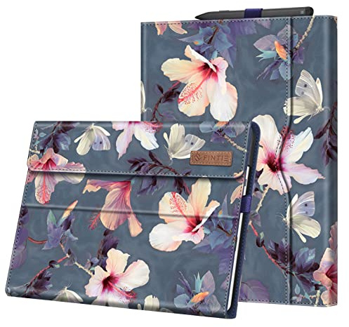 FINTIE Coque pour Microsoft Surface Pro 11/10/9 13 Pouces (2024/2022), Housse Multipositions Protection avec Poche de Documents, Etui Compatible avec Clavier Type Cover, Fleur Hibiscus