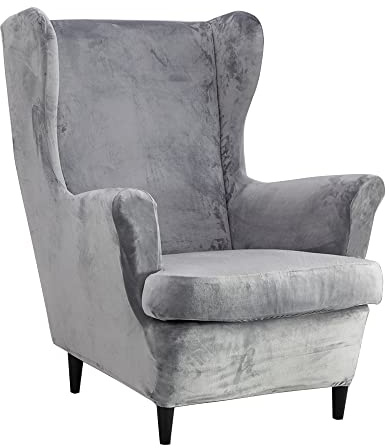Meigeh Fundas de sillón orejero Cubierta de Silla con alas de Terciopelo 2 Piezas 1 Plaza Funda para Sillon de Orejas Terciopelo
