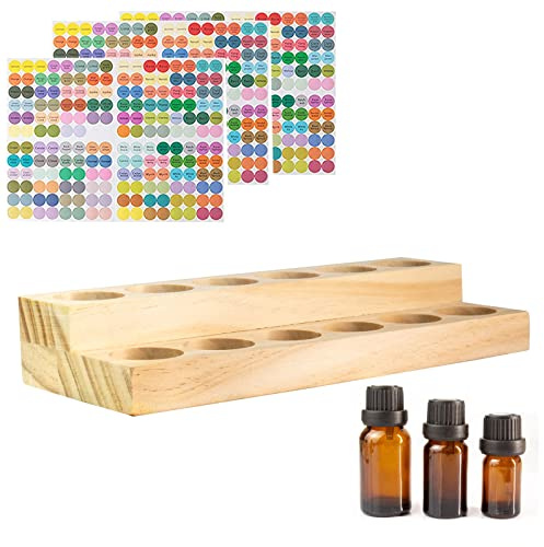 Essential Oil Storage Box Wooden Essential Oils Display Organizer 2-Tiers 12 Slots Stand Holder for 5 to 15 ml Bottles Nail Polish Collection