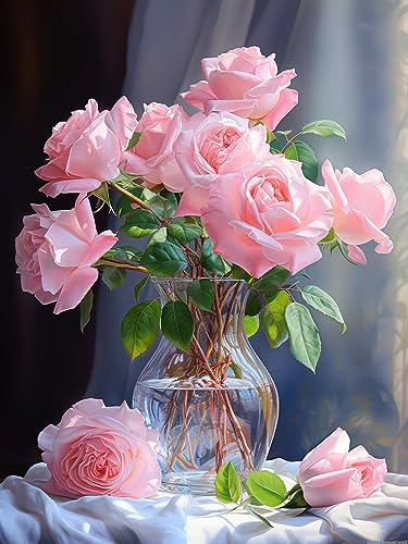 Ginfonr 5d Diy Diamond Painting Kits Rosa Blommor Strass Diamantmålning, Diamantmålning Satser Vas Korsstygn Broderi Strass Hantverk För Hemmakontor Väggdekor 30 * 40cm