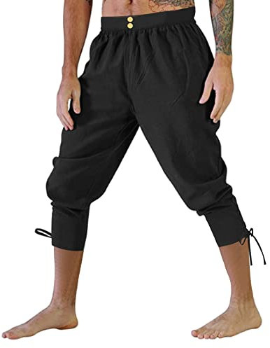 Knickerbocker Hose Herren Stoff Beinwickel Piratenhose Historische Loose Fit Piratenkostüm Leinenhose Victorian Vikinger Dünne Gothic Steampunk Lang Mittelalter Mittelalterhose