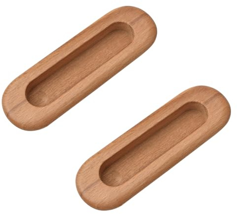 MOROBOR Lot de 2 poignées ovales encastrées en bois dissimulées, poignées de porte coulissante encastrées pour porte coulissante de grange, armoire, tiroir